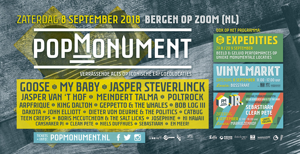 Line-up PopMonument 2018 compleet met o.a. Arp Frique, My Baby en Goose