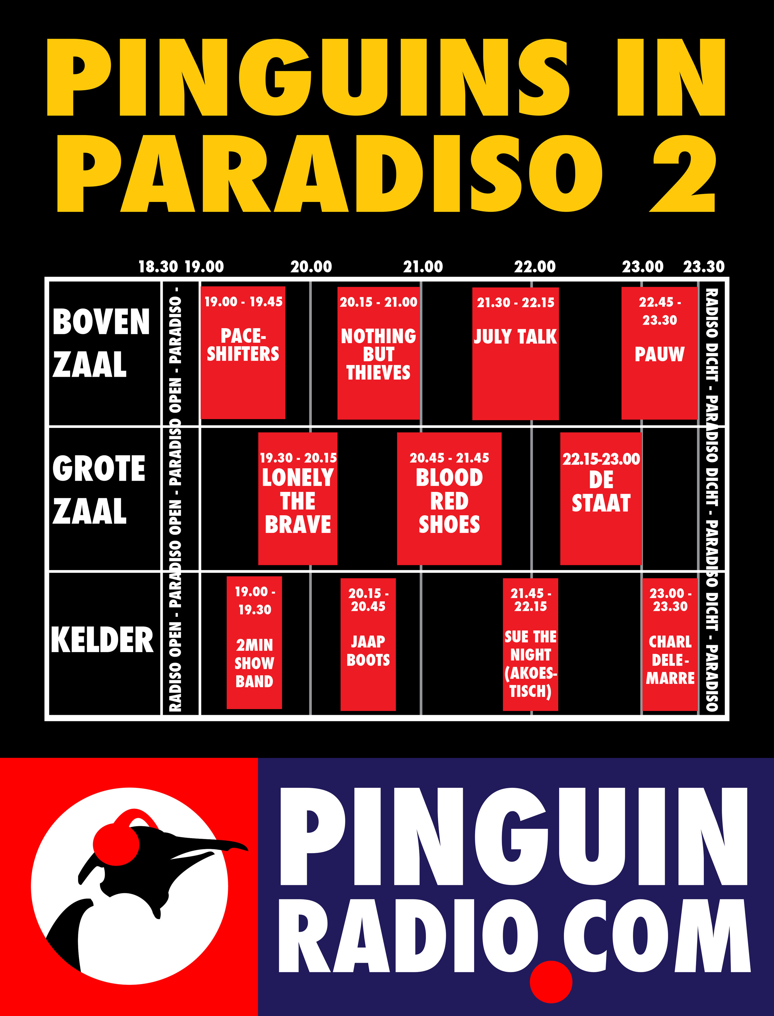 Blokkenschema’s Pinguins in Paradiso 2015 online